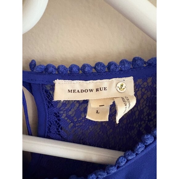 Anthropologie Meadow Rue Royal Blue Lace Pintuck Boho Romantic Blouse Large - Picture 5 of 12